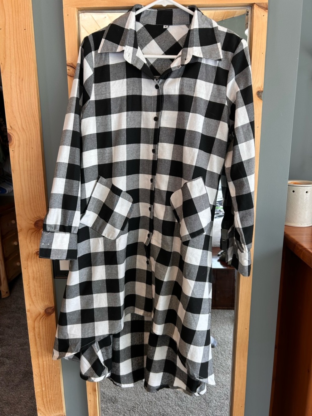 Black & White Buffalo Plaid Button-Front Dress